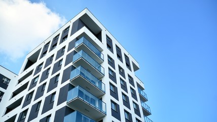 Obraz premium Modern European residential apartment buildings quarter. Abstract architecture, fragment of modern urban geometry.