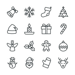 set of Christmas elements vector line icons