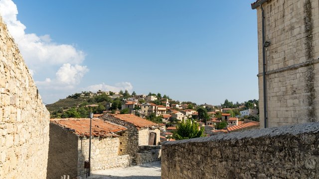 Streets and old houses in the traditional village Lofu. Limassol District, Cyprus.
