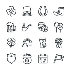 set of Saint Patrick vector line icons set