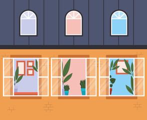 windows from outside with view into the orange house vector design
