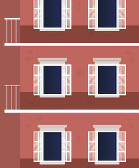 Windows outside brown building vector design