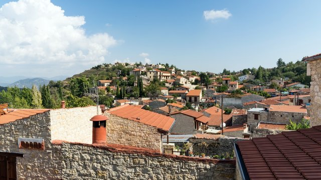 Streets and old houses in the traditional village Lofu. Limassol District, Cyprus.