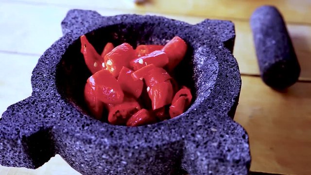Red hot chilli peppers in morter