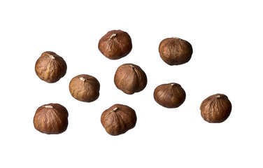 Peeled hazelnut nut isolate on white background
