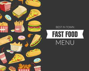 Fast Food Banner Template, Menu or Advertising Banner, Poster, Flyer, Brochure or Packaging Vector Illustration