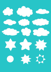 Set of clouds, stars and sun shapes