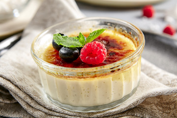Classic creme brulee in glass bowl