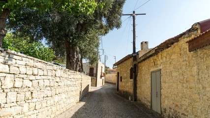 Streets and old houses in the traditional village Lofu. Limassol District, Cyprus.