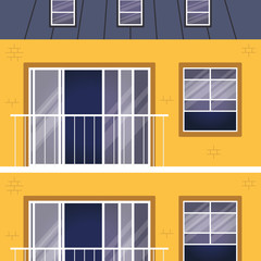 Windows outside yellow building vector design