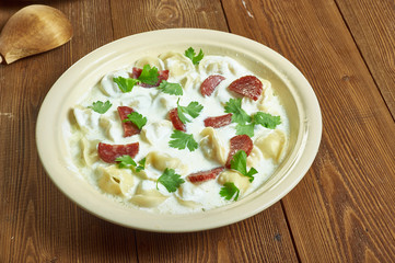 Chorizo Alfredo Tortellini Soup