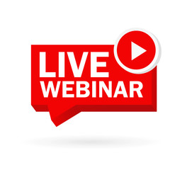 Live webinar, great design for any purposes. Red web banner on white background. Vector graphic illustration.