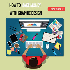 Flat design of graphic designer concept,Top view workspace of graphic design - vector