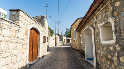 Streets and old houses in the traditional village Lofu. Limassol District, Cyprus.