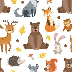 Wild Forest Animals Seamless Pattern, Design Element Can Be Used for Fabric, Wrapping Paper, Website, Wallpaper Vector illustration