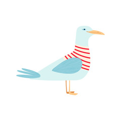Cute seagull isolated on a white background in a flat style. Vector illustration