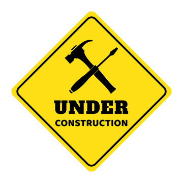 under construction road sign, under construction icon on yellow background drawing by illustration
