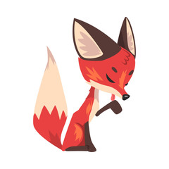 Cute Little Fox Licking Its Paw, Wild Forest Animal Cartoon Character Vector Illustration