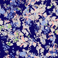 Cute pattern in a small flower. Little leave flowers. Colorful bright summer silhouette line drawing . Abstract seamless with leaves, poppies. Background composition template vector for modern style.