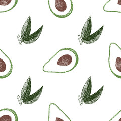 Seamless pattern of avocado. Avocado, hand-draw doodle illustration in vector. Food hand drawn illustration.Design for packaging, weddings, fabrics, textiles, wallpaper, website, postcards.