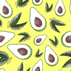 Seamless pattern of avocado. Avocado, hand-draw doodle illustration in vector. Food hand drawn illustration.Design for packaging, weddings, fabrics, textiles, wallpaper, website, postcards.