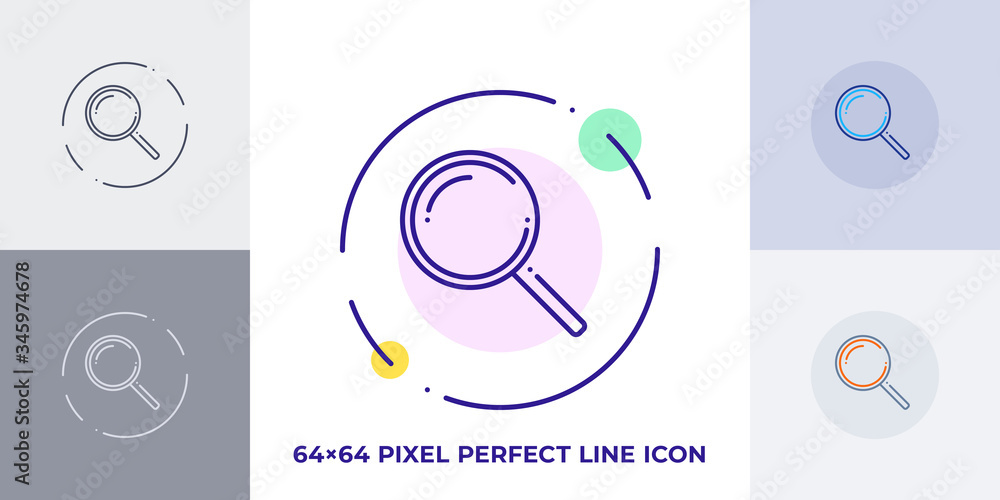Poster magnifying glass line art vector icon. outline symbol of internet search. find pictogram made of thi