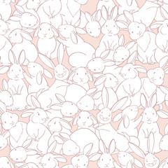 Seamless pattern with cute rabbits. Cartoon vector illustration. Animal background.