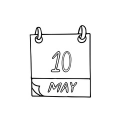 calendar hand drawn in doodle style. May 10. Day, date. icon, sticker, element