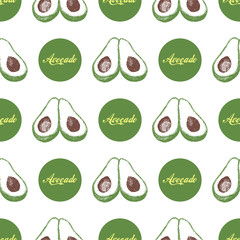 Seamless pattern of avocado. Avocado, hand-draw doodle illustration in vector. Food hand drawn illustration.Design for packaging, weddings, fabrics, textiles, wallpaper, website, postcards.