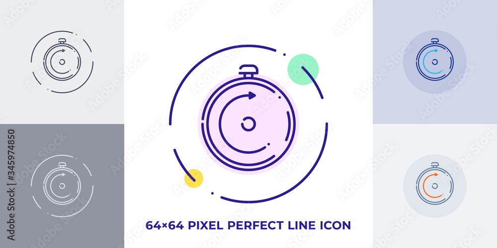Poster stop clock line art vector icon. outline symbol of time chronometer. stopwatch pictogram made of thi