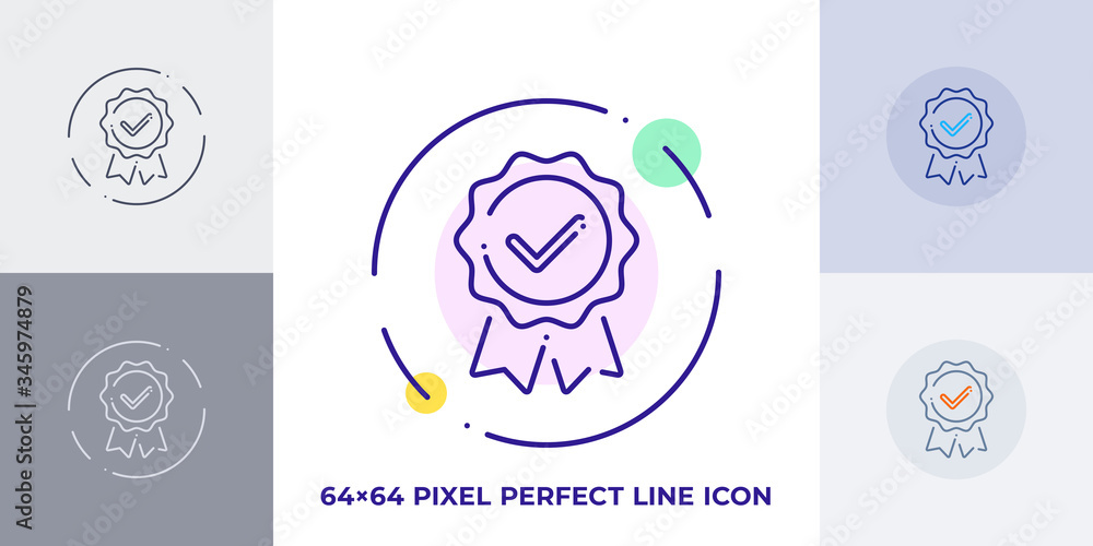 Poster guarantee line art vector icon. outline symbol of quality emblem with checkmark. warranty pictogram 