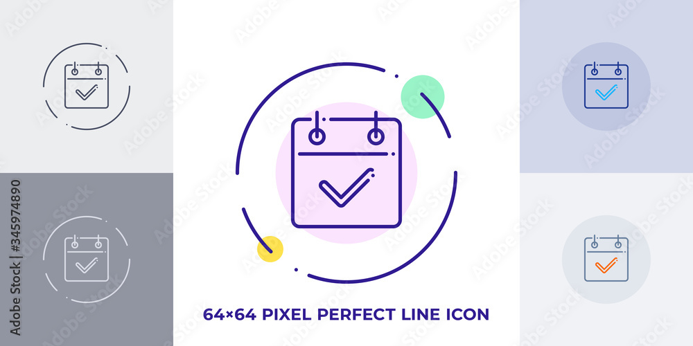 Poster calendar with checkmark line art vector icon. outline symbol of business reminder. schedule pictogra
