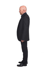 full profile portrait of a man with  blazer on white background,
