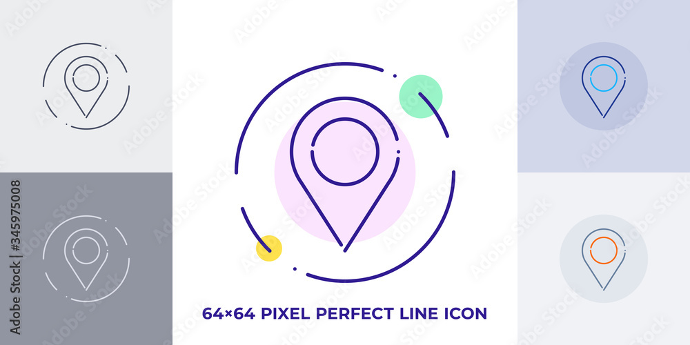 Poster navigation tag line art vector icon. outline symbol of position marker. location pin pictogram made 