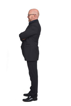 Bald Man With Glasses On White Background,profile