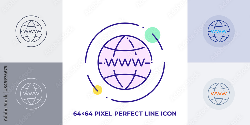 Poster globe with www on it line art vector icon. outline symbol of internet. network technology pictogram 