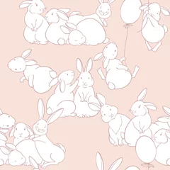 Foto op Plexiglas Dieren met ballon Naadloze patroon met schattige konijnen. Cartoon vectorillustratie. Dierlijke achtergrond.
