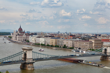 Budapest panoramic view with Parliament and Szechenyi Chain Bridge