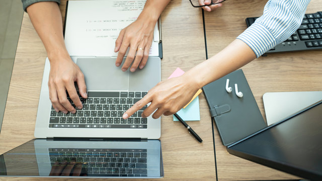 Team of programmers working together development Website design and coding technologies in a software develop company office, Coworkers Team concept