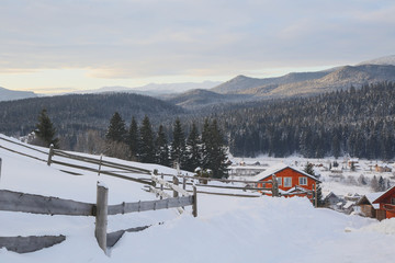 a snowy village in the Carpathians, snow in the Carpathians, snow in the mountains
