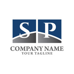 SP White Letter Logo Design with Blue Square Vector Illustration Template.