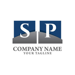 SP White Letter Logo Design with Blue Square Vector Illustration Template.