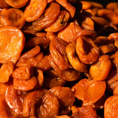 Dried apricots. Macro. Heap of dried apricots close-up.