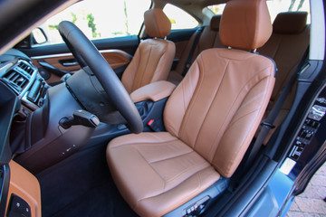 Sporty coupé interior with tan leather