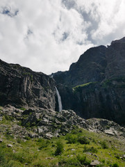 high waterfall at the end of trekking