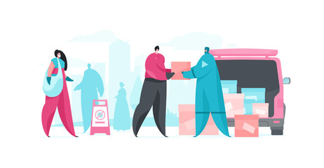 Volunteers loading van with boxes during pandemic