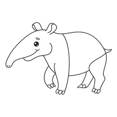 Coloring page with a cute tapir. Vector Illustration.