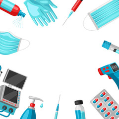 Background with medical equipment and protection.