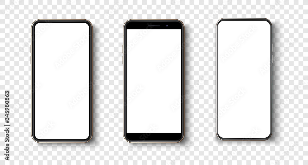 Aufkleber High quality realistic trendy  no frame smartphone with blank white screen. Mockup phone for visual ui app demonstration. Vector mobile set device concept. Detailed Mockup Smartphone