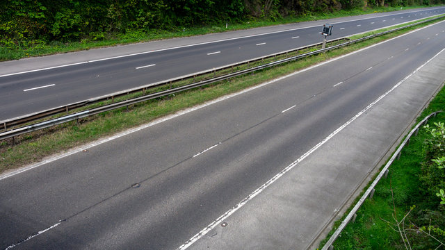A dynamic view of an empty A194 dual carriageway in the North East of England, due to the coronavirus/Covid-19.